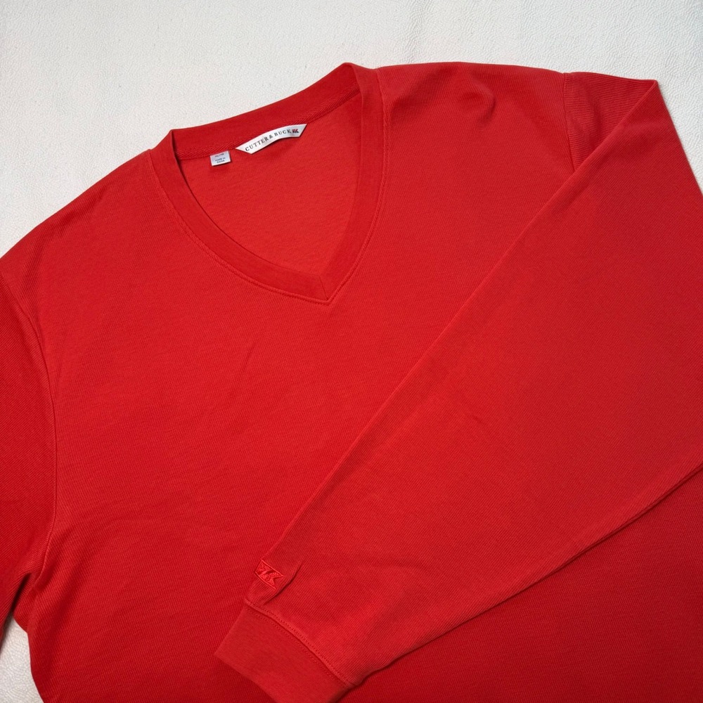Cutter & Buck Mens XL Red V-Neck Sweater 100% Cotton Long Sleeve Golf Preppy